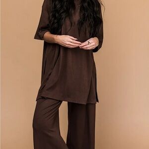 Brown Oversized Top and Pants Set